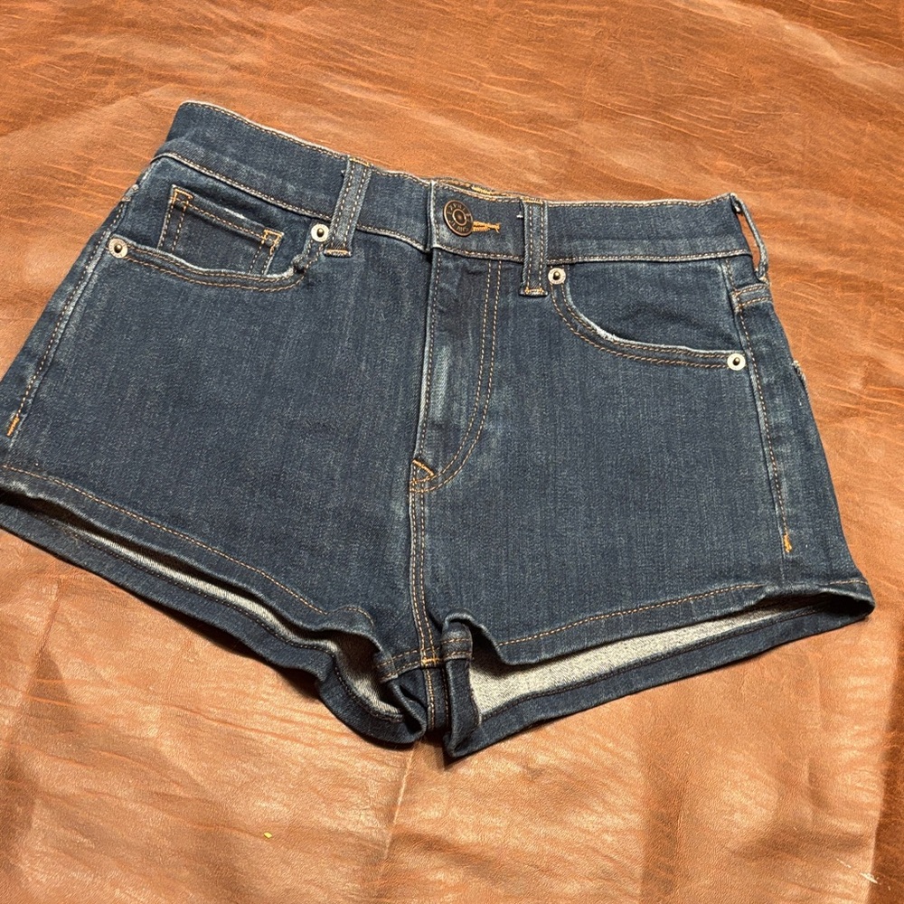 Express Dark Blue Denim Jean Shorts - Low-Rise Five-Pocket